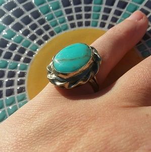 90s heavy turquiose silver ring size 6 gypsy ring